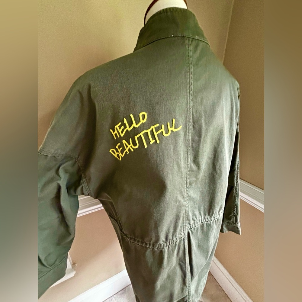 Skies Are Blue Military “You Are Beautiful” Jacket. Small. EUC. Army Green.